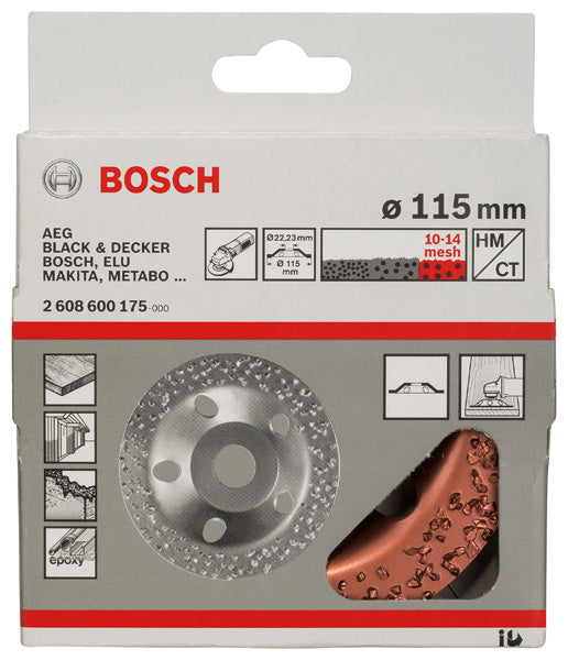 Disco de desbaste tipo copo de carboneto Bosch. 115 x 22,23 mm; espesso e plano