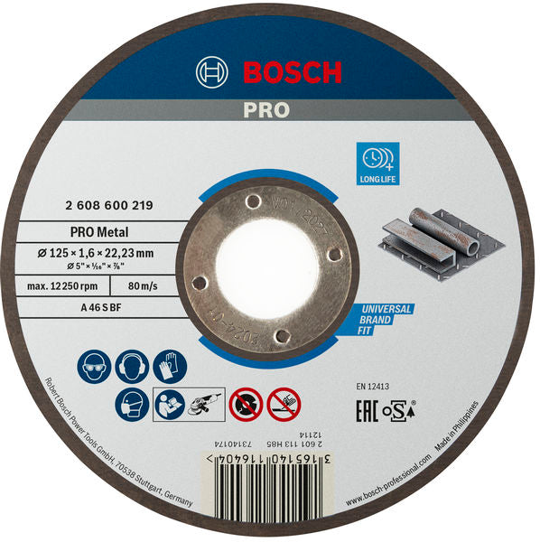 Bosch PRO Metal Bonded Abrasive Cutting Disc, 125 x 1.6 x 22.23 mm, oSa