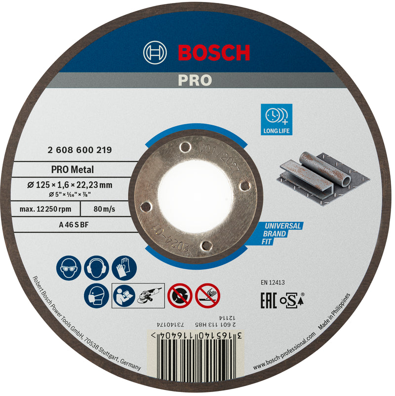 Bosch PRO Metal Bonded Abrasive Cutting Disc, 125 x 1.6 x 22.23 mm, oSa