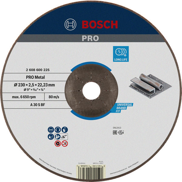 Disco de corte abrasivo com liga metálica Bosch PRO, 230 x 2,5 x 22,23 mm, oSa