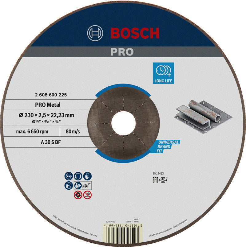 Disco de corte abrasivo com liga metálica Bosch PRO, 230 x 2,5 x 22,23 mm, oSa
