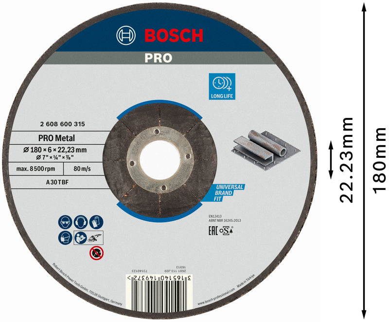 Bosch METAL GRINDING DISC 180X22.2MM