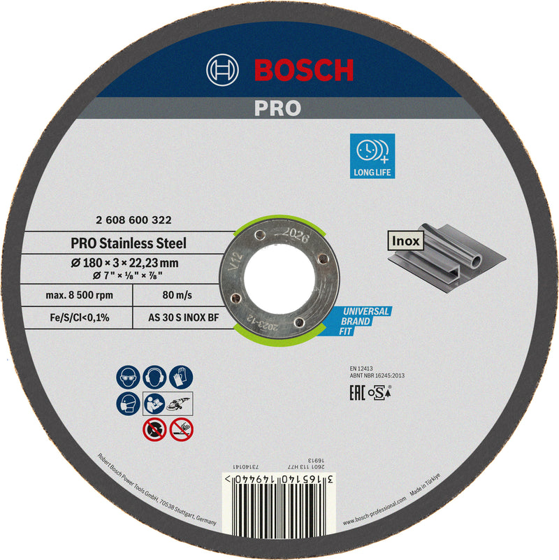 Bosch PRO Stainless Steel abrasive disc, 180 x 3 x 22.23 mm