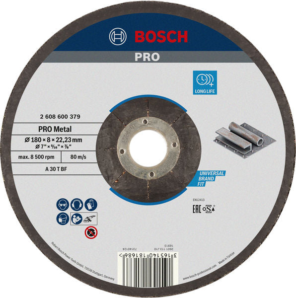 Disco de desbaste Bosch PRO Metal Bonded, 180 x 8 x 22,23 mm, oSa