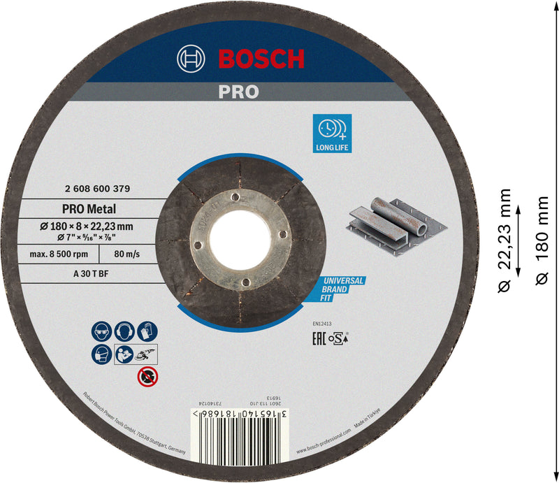 Disco de desbaste Bosch PRO Metal Bonded, 180 x 8 x 22,23 mm, oSa