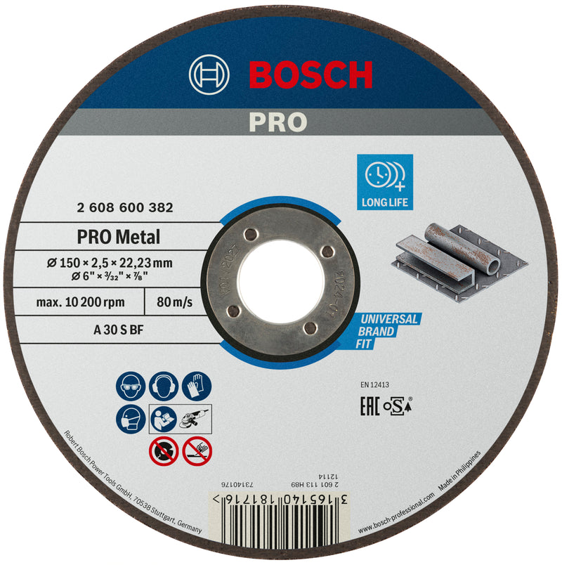 Disco de corte abrasivo com liga metálica Bosch PRO, 150 x 2,5 x 22,23 mm, oSa