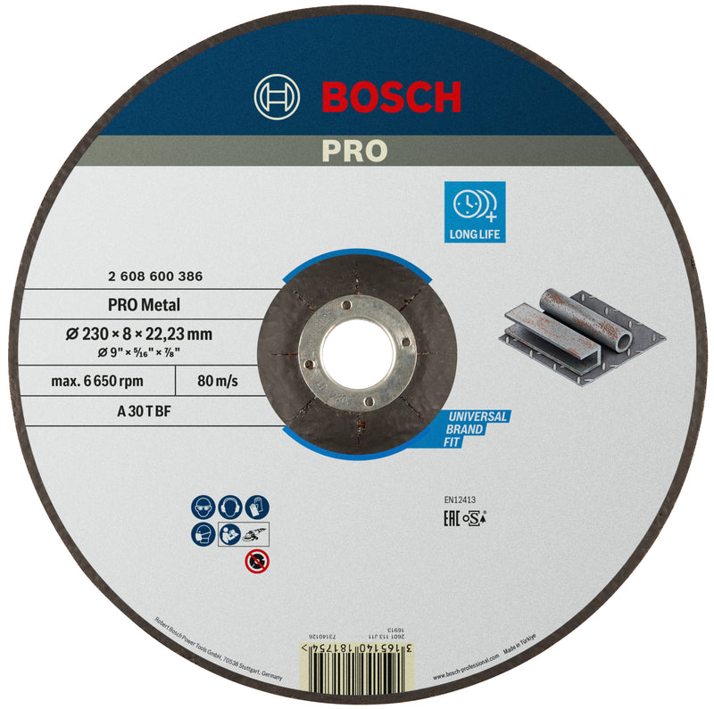 Disco de desbaste Bosch PRO Metal Bonded, 230 x 8 x 22,23 mm