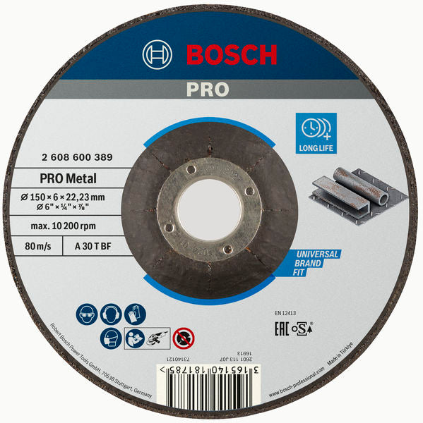 Disco de desbaste Bosch PRO Metal Bonded, 150 x 6 x 22,23 mm, oSa