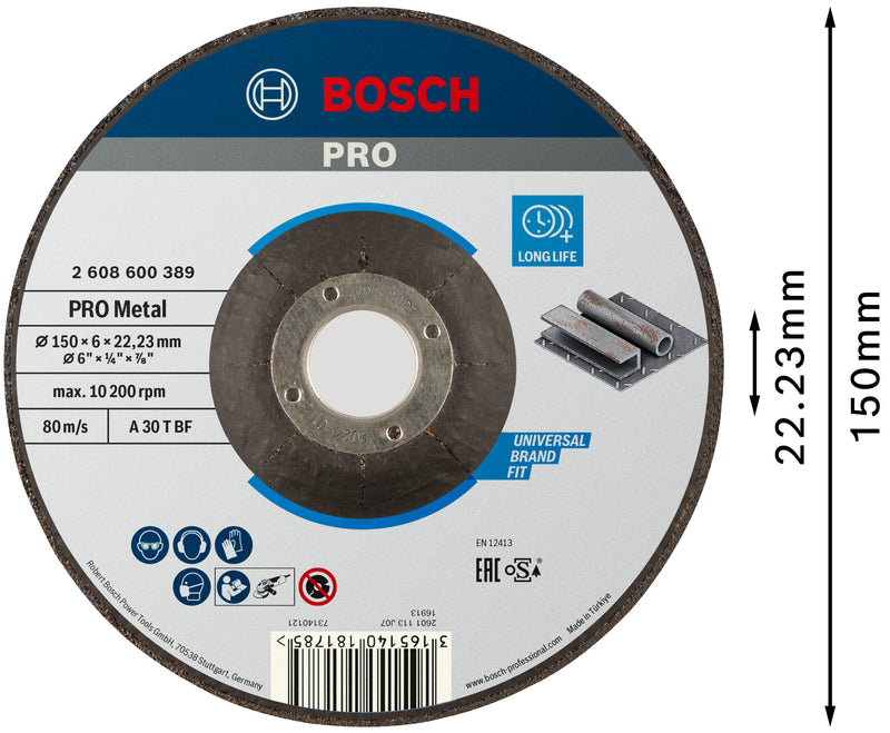 Disco de desbaste Bosch PRO Metal Bonded, 150 x 6 x 22,23 mm, oSa