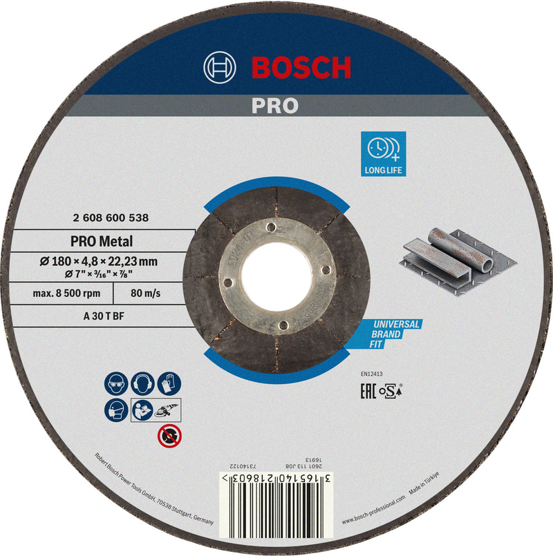 Bosch PRO Metal Bonded Grinding Disc, 180 x 4.8 x 22.23 mm