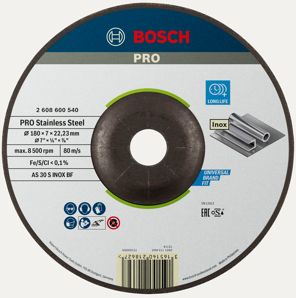 Bosch PRO Stainless Steel Grinding Disc, 180 x 6 x 22.23 mm