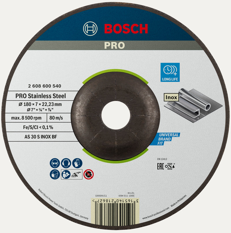 Bosch PRO Stainless Steel Grinding Disc, 180 x 6 x 22.23 mm