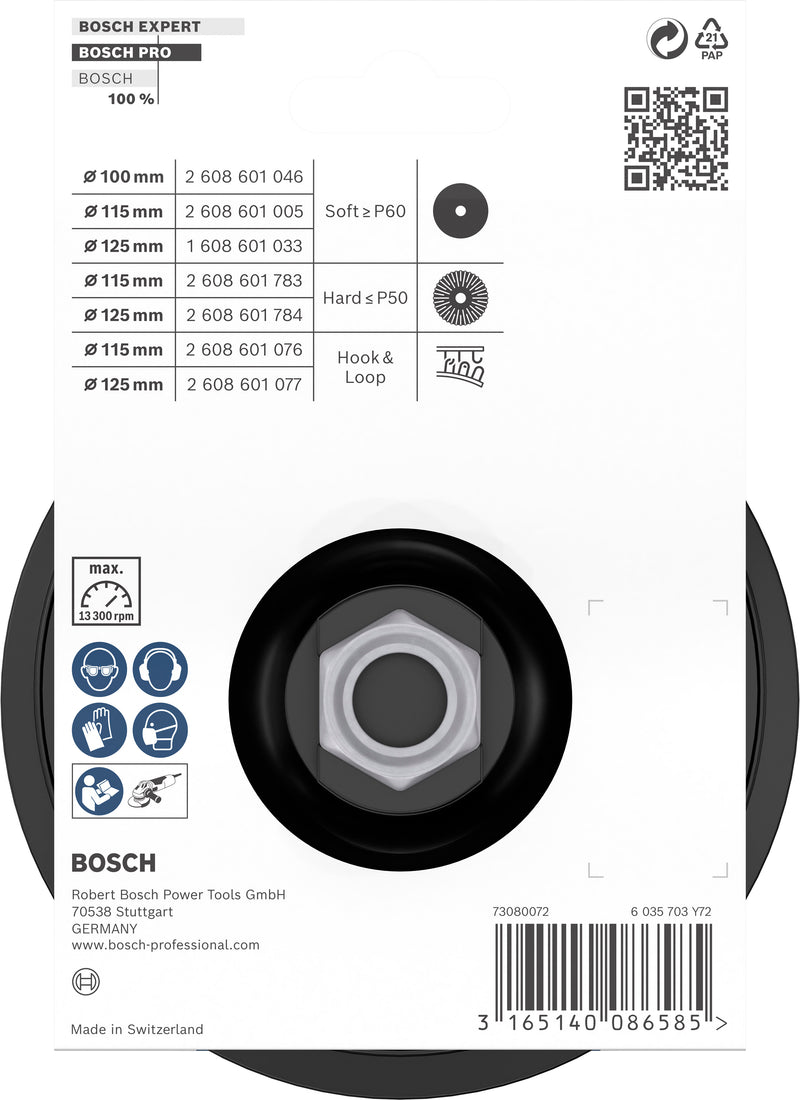 Plato de soporte de goma Bosch de 115 mm, 1 unidad