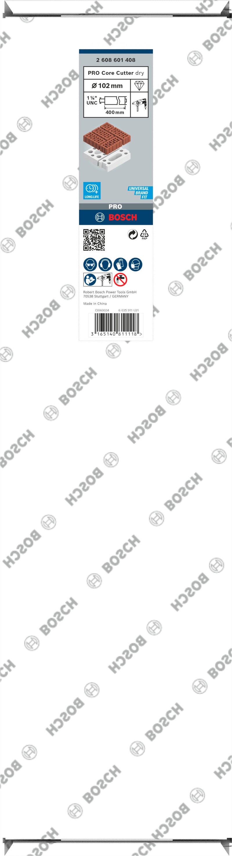 Taladro en seco Bosch PRO Core Cutter, 102 x 400 mm, 1 1/4 pulgada UNC