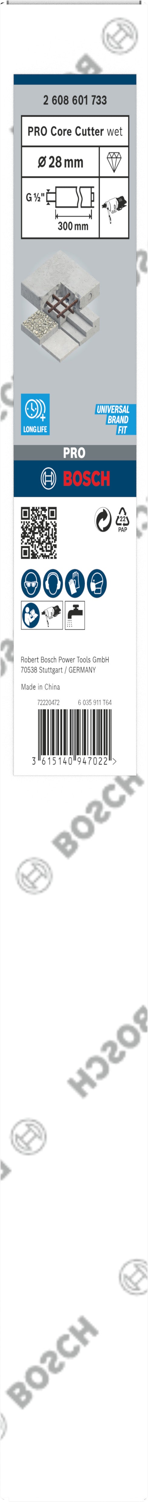 Fresa de diamante Bosch ø28x300mm, G 1/2"