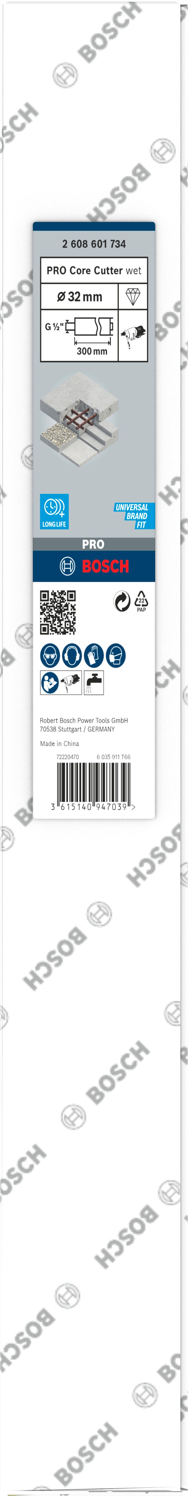 Fresa de núcleo diamantada Bosch ø32x300mm, G 1/2"