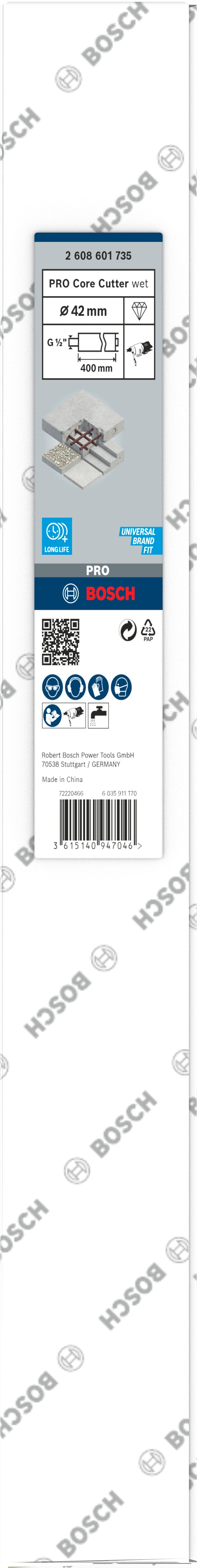 Fresa de núcleo diamantada Bosch ø42x400mm, G 1/2"