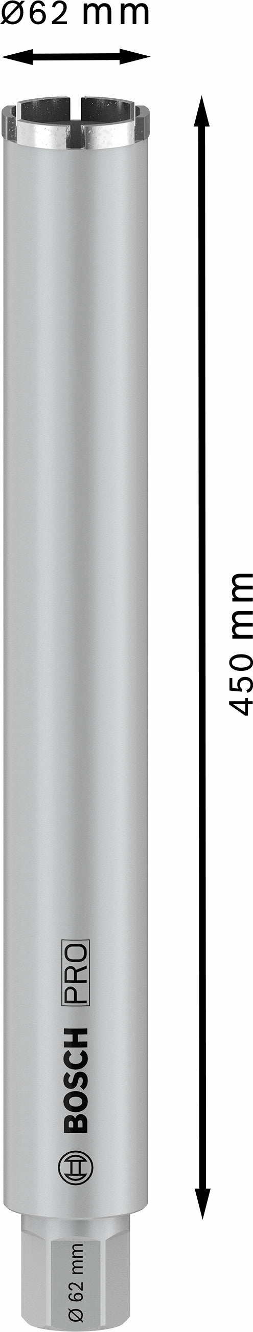 Fresa de núcleo diamantada Bosch ø62x450mm, 1 1/4"