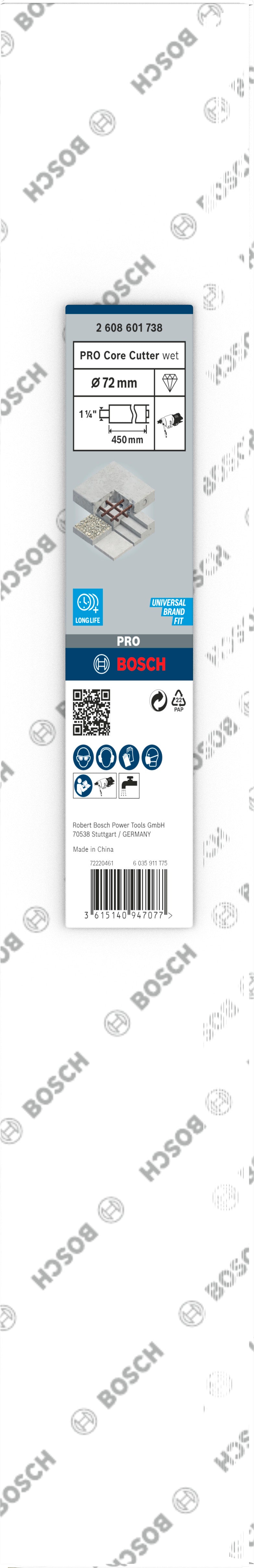 Fresa de diamantes Bosch ø72x450mm, 1 1/4"