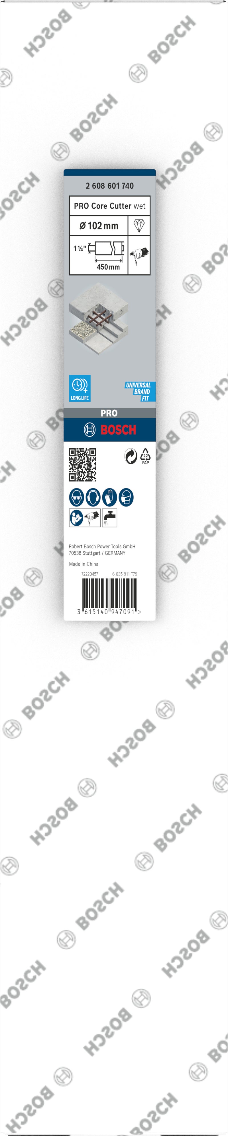 Cortador de núcleo de diamante Bosch ø102x450mm, 1 1/4"