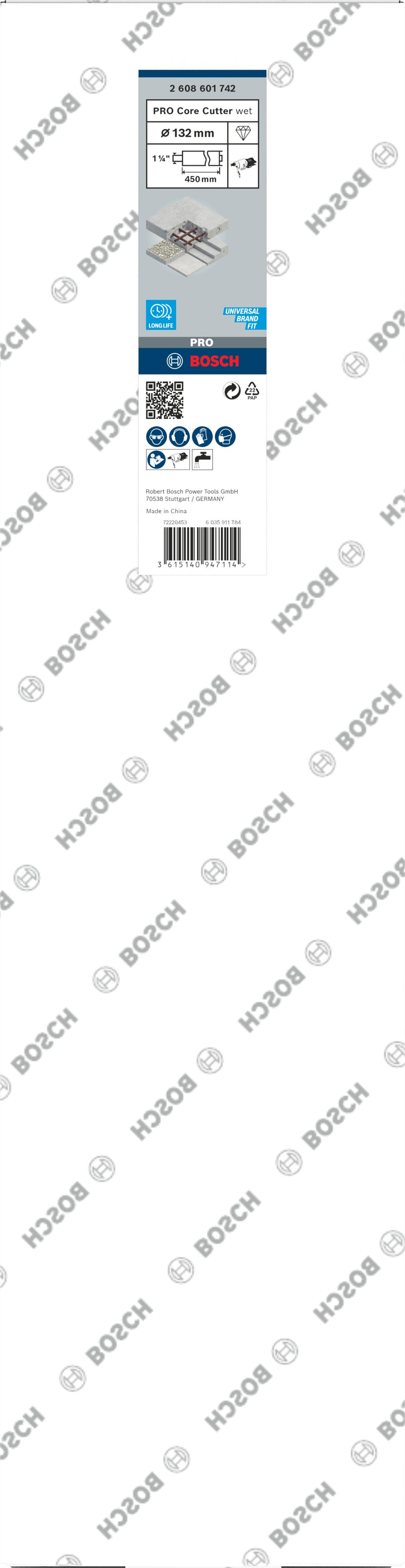 Cortador de núcleo de diamante Bosch ø132x450mm, 1 1/4"