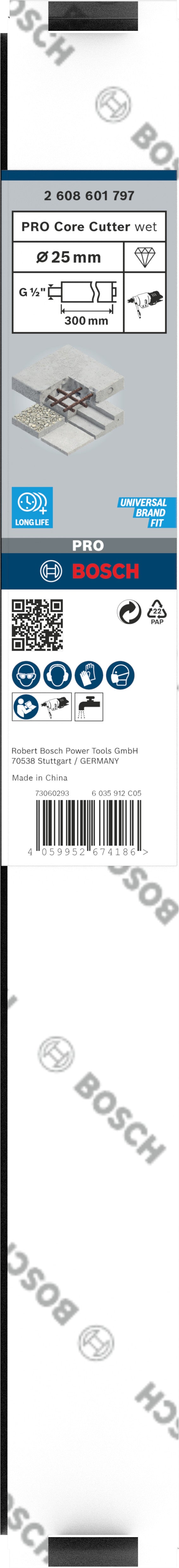 Broca anular de diamante Bosch PRO para corte de núcleos húmidos