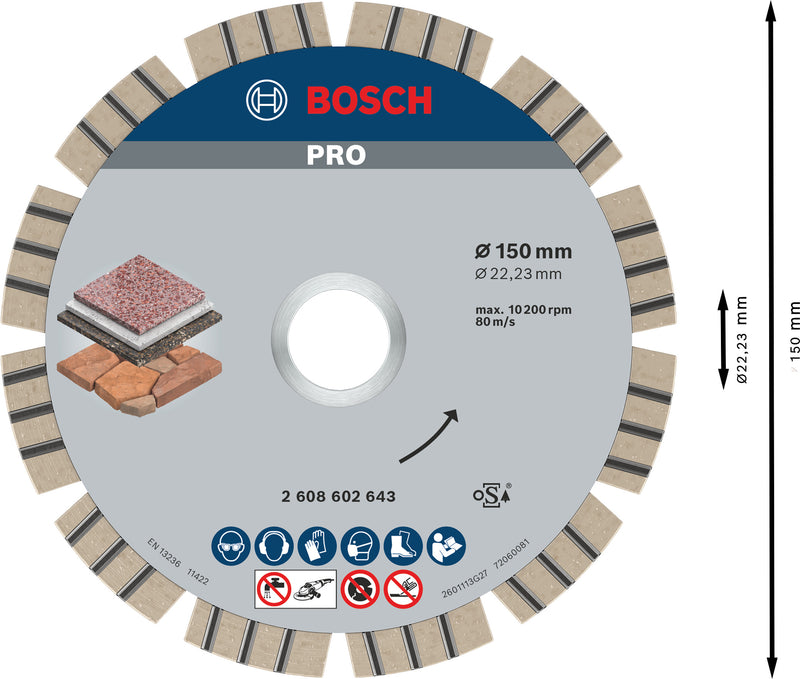 Disco Bosch dia ideal para pedra, 150x22,23x2,4mm