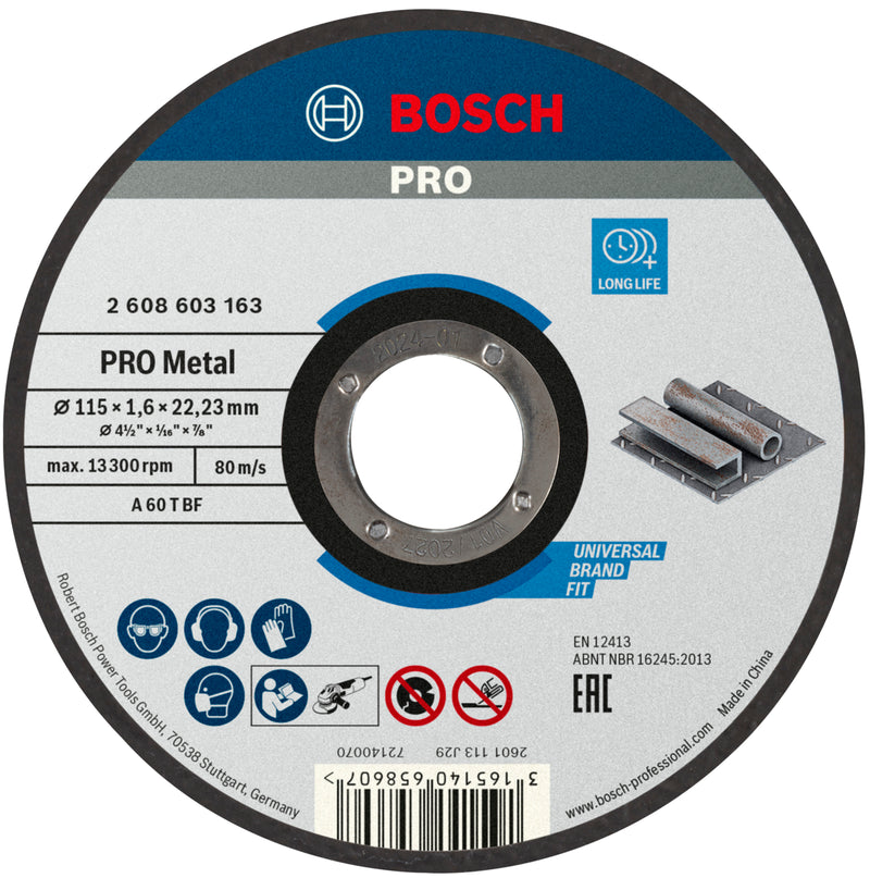 Disco abrasivo con aglomerante metálico Bosch PRO, 115 x 1,6 x 22,23 mm