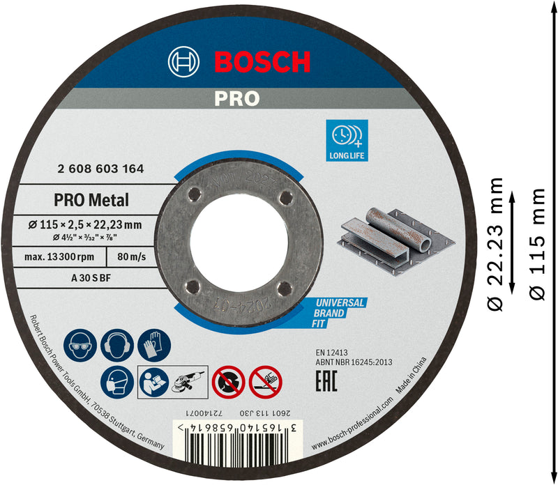 Disco de metal Bosch STD 115 x 2,5 x 22,23 mm, tamaño pequeño
