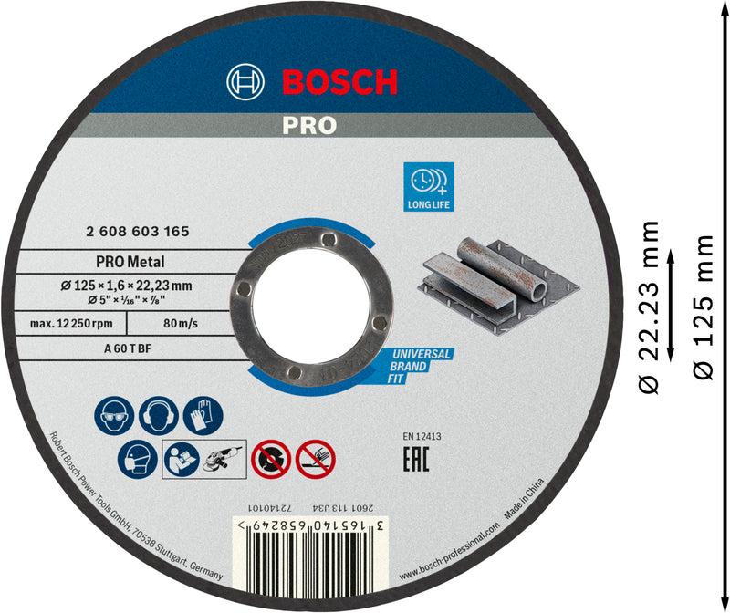 Bosch PRO Metal Bonded abrasive disc, 125 x 1.6 x 22.23 mm