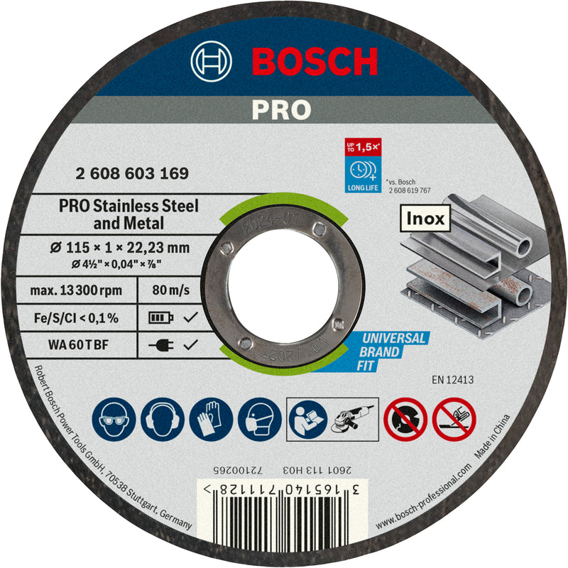 Disco de acero inoxidable Bosch STD 115 x 1 x 22,23 mm