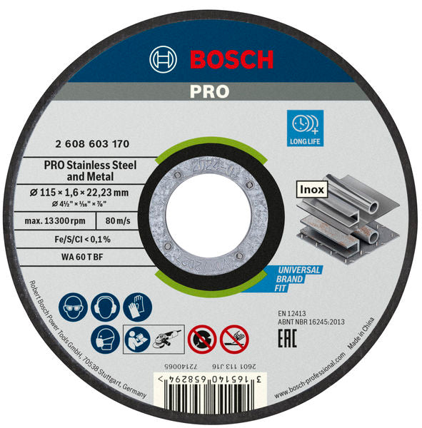 Disco de acero inoxidable Bosch STD 115 x 1,6 x 22,23 mm