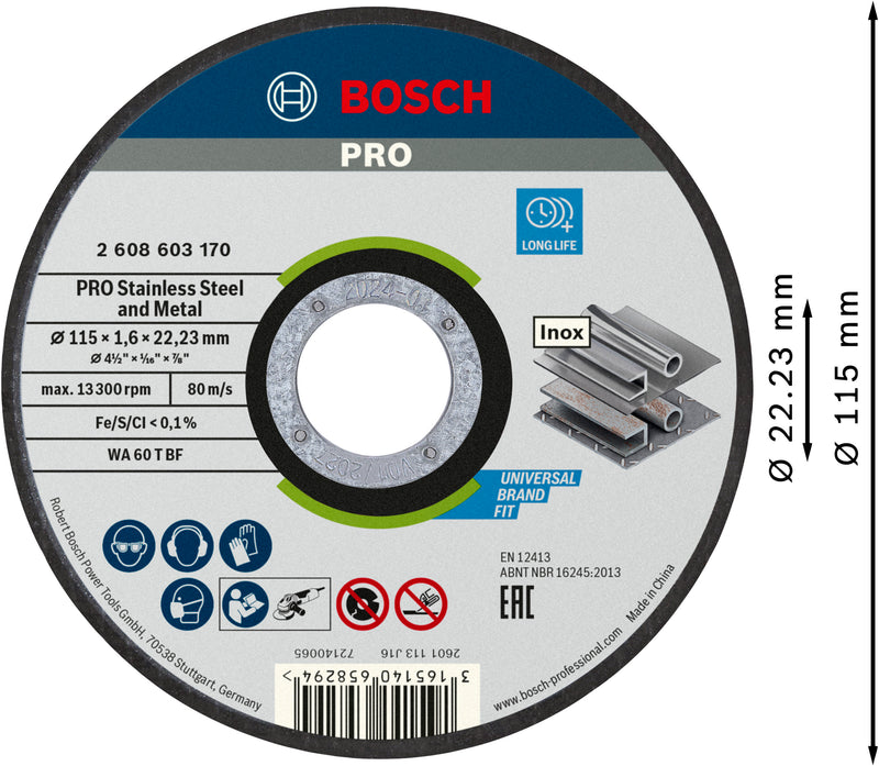 Disco de acero inoxidable Bosch STD 115 x 1,6 x 22,23 mm