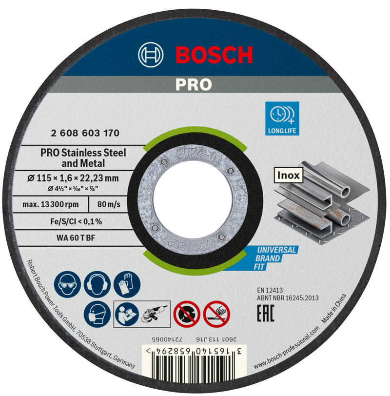 Disco de acero inoxidable Bosch STD 115 x 1,6 x 22,23 mm