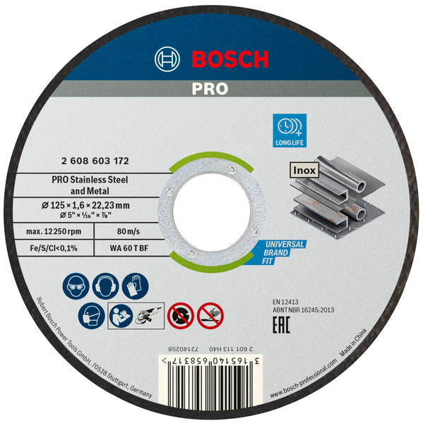 Disco de acero inoxidable Bosch STD 125 x 1,6 x 22,23 mm