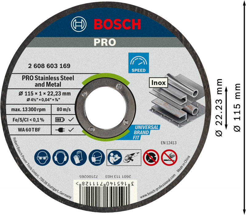 Discos Bosch de acero inoxidable LPP de 115 mm y 1 mm en lata