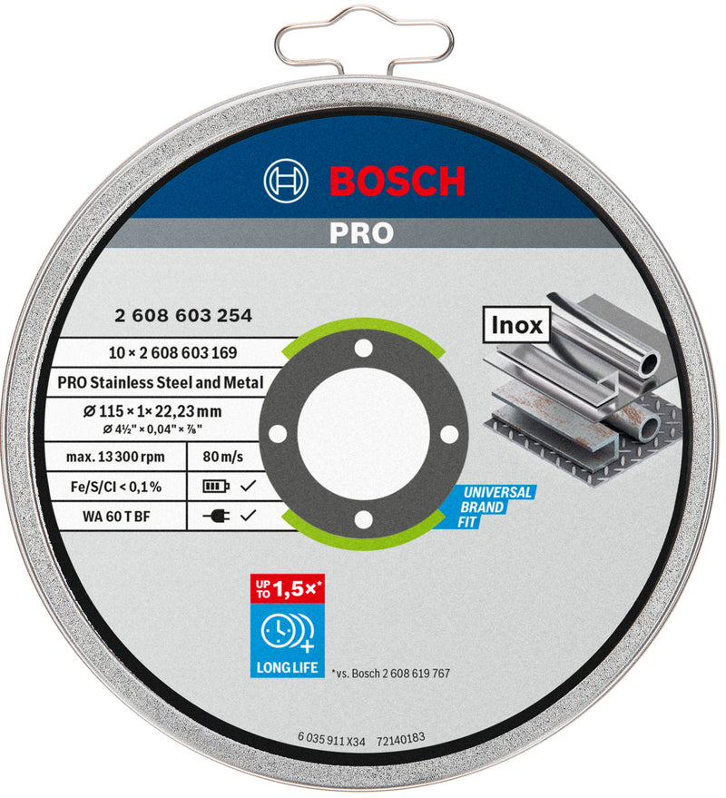 Discos Bosch de acero inoxidable LPP de 115 mm y 1 mm en lata