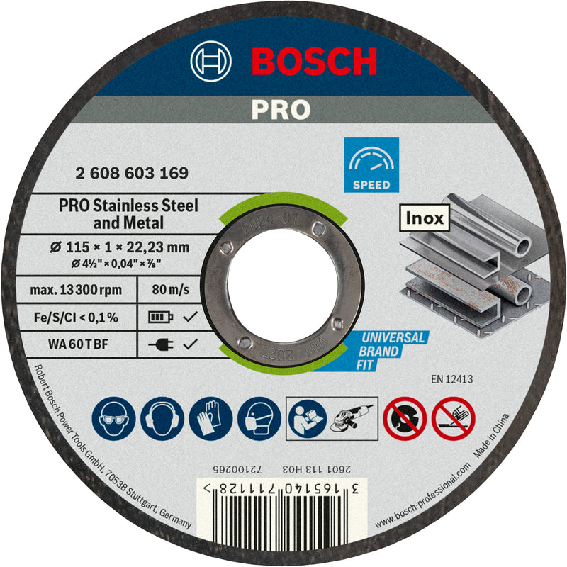 Discos Bosch de acero inoxidable LPP de 115 mm y 1 mm en lata