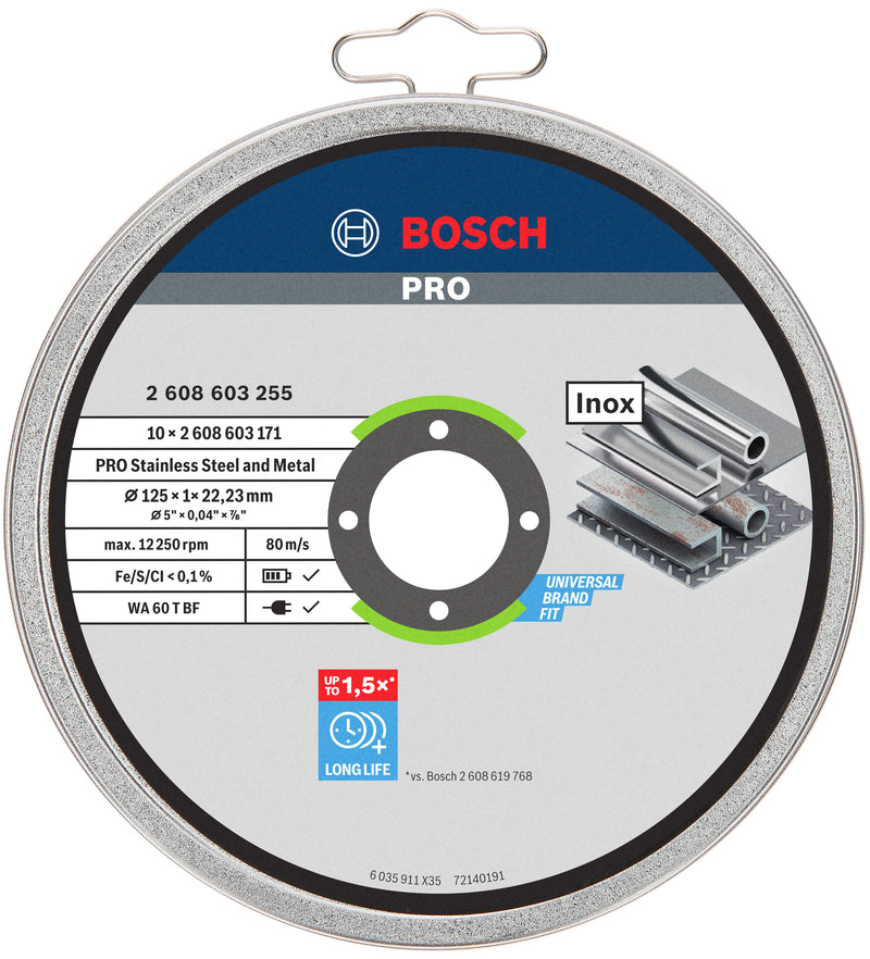 Discos Bosch de acero inoxidable LPP de 125 mm y 1 mm en lata