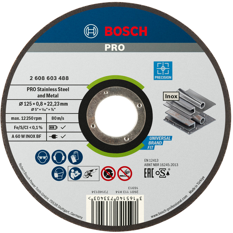 Bosch PRO Stainless Steel and Metal Bonded Cutting Abrasive Disc, 125 x 0.8 x 22.23 mm, Straight