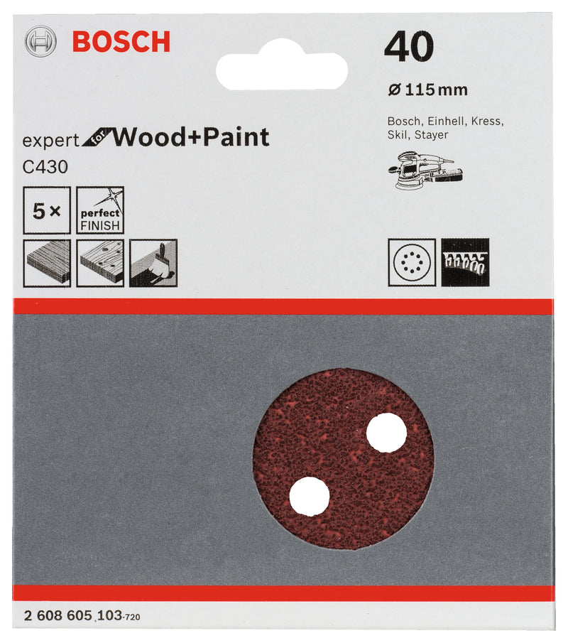 Folha de lixa Bosch EfWP, 115 mm, G40, 5x