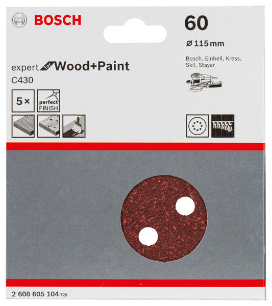 Folha de lixa Bosch EfWP, 115 mm, G60, 5x