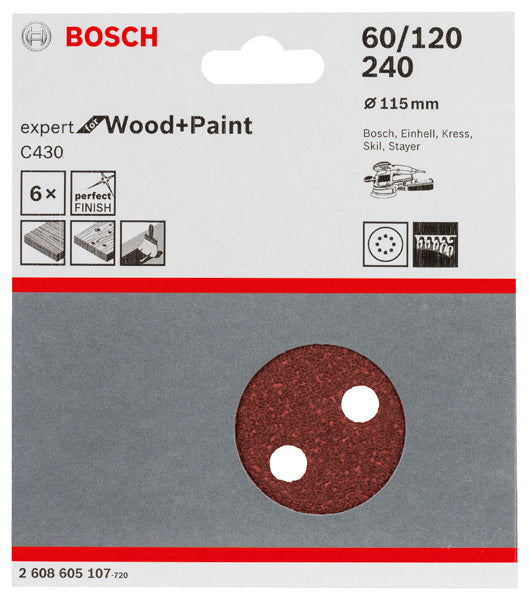 Folha de lixa Bosch EfWP, 115 mm, GSet, 6x