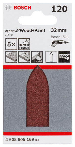Folha de lixa Bosch EfWP, 32 mm, G120, 5x