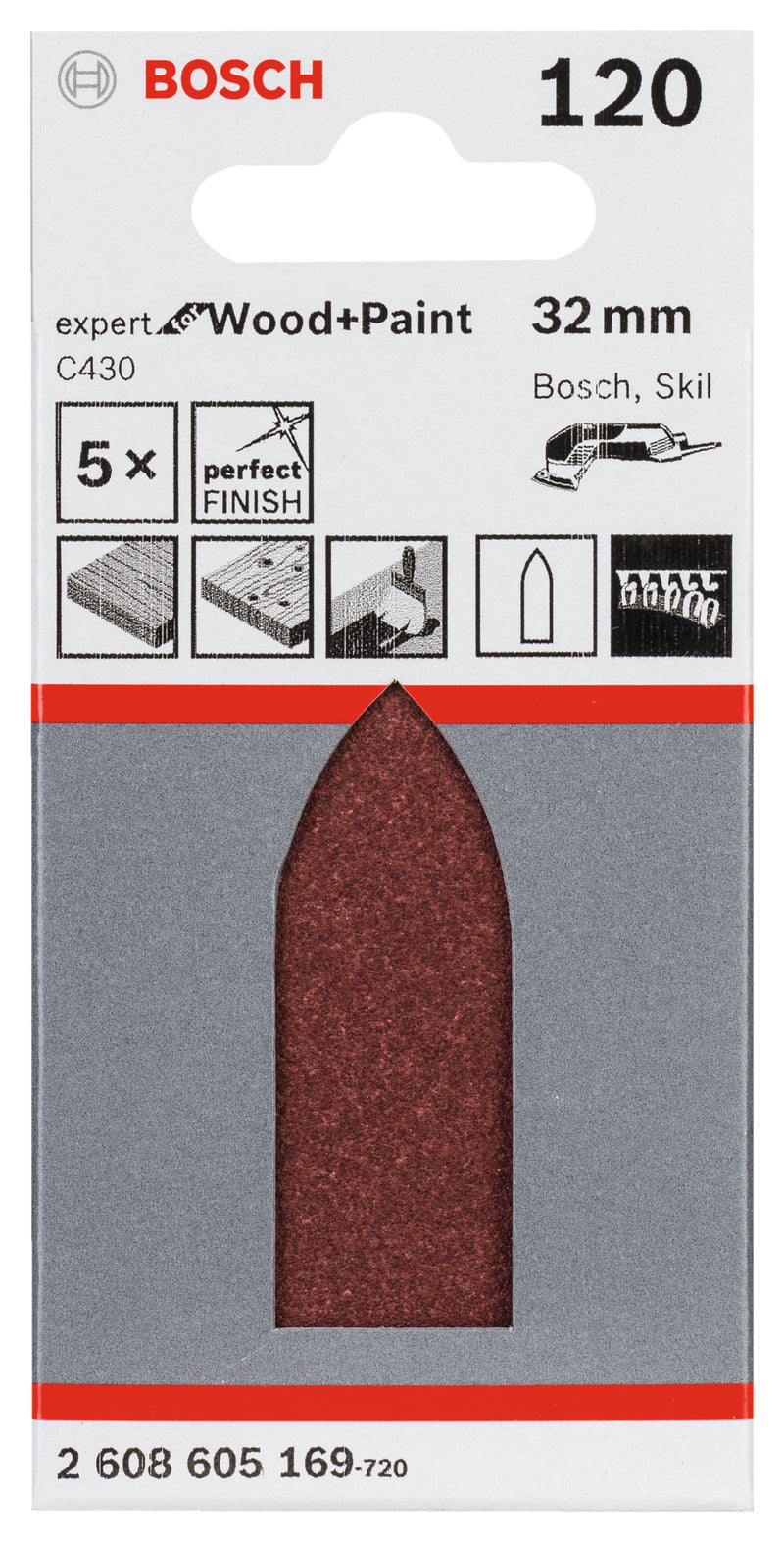 Folha de lixa Bosch EfWP, 32 mm, G120, 5x