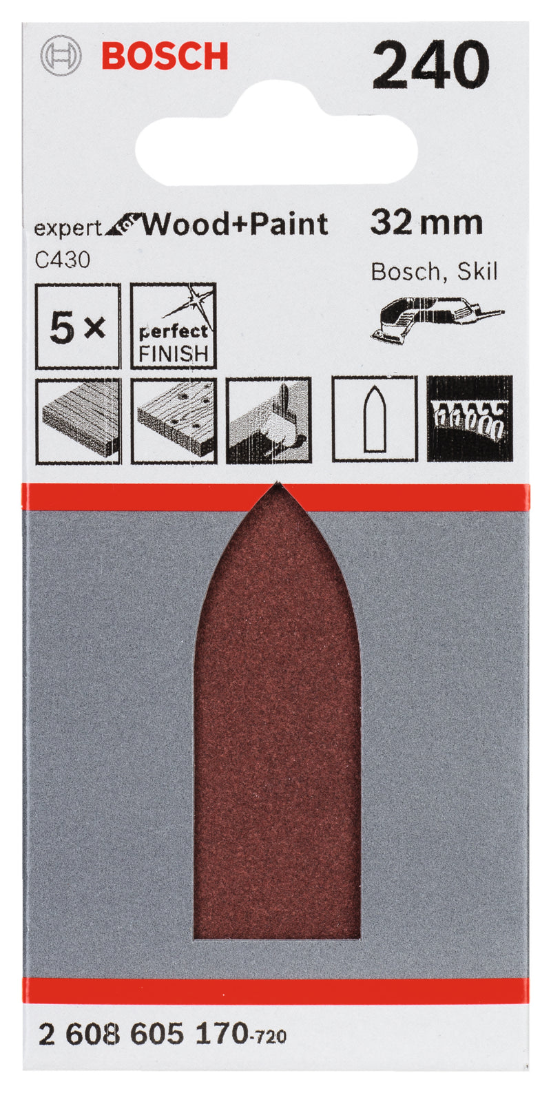 Folha de lixa Bosch EfWP, 32 mm, G240, 5x