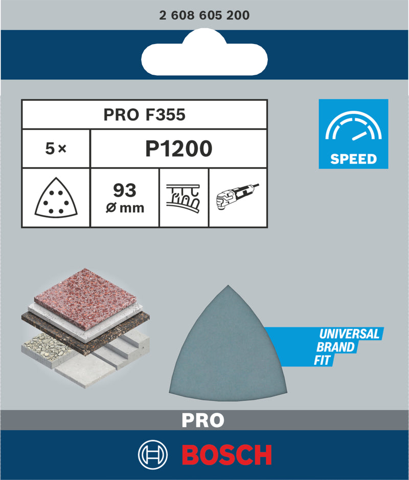 Bosch PRO F355 Sanding Sheet, 93 mm, G1200, 5 pcs.