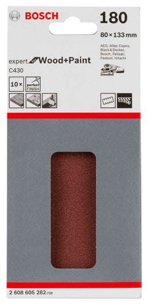 Folha de lixa Bosch EfWP, 80x133mm, G180