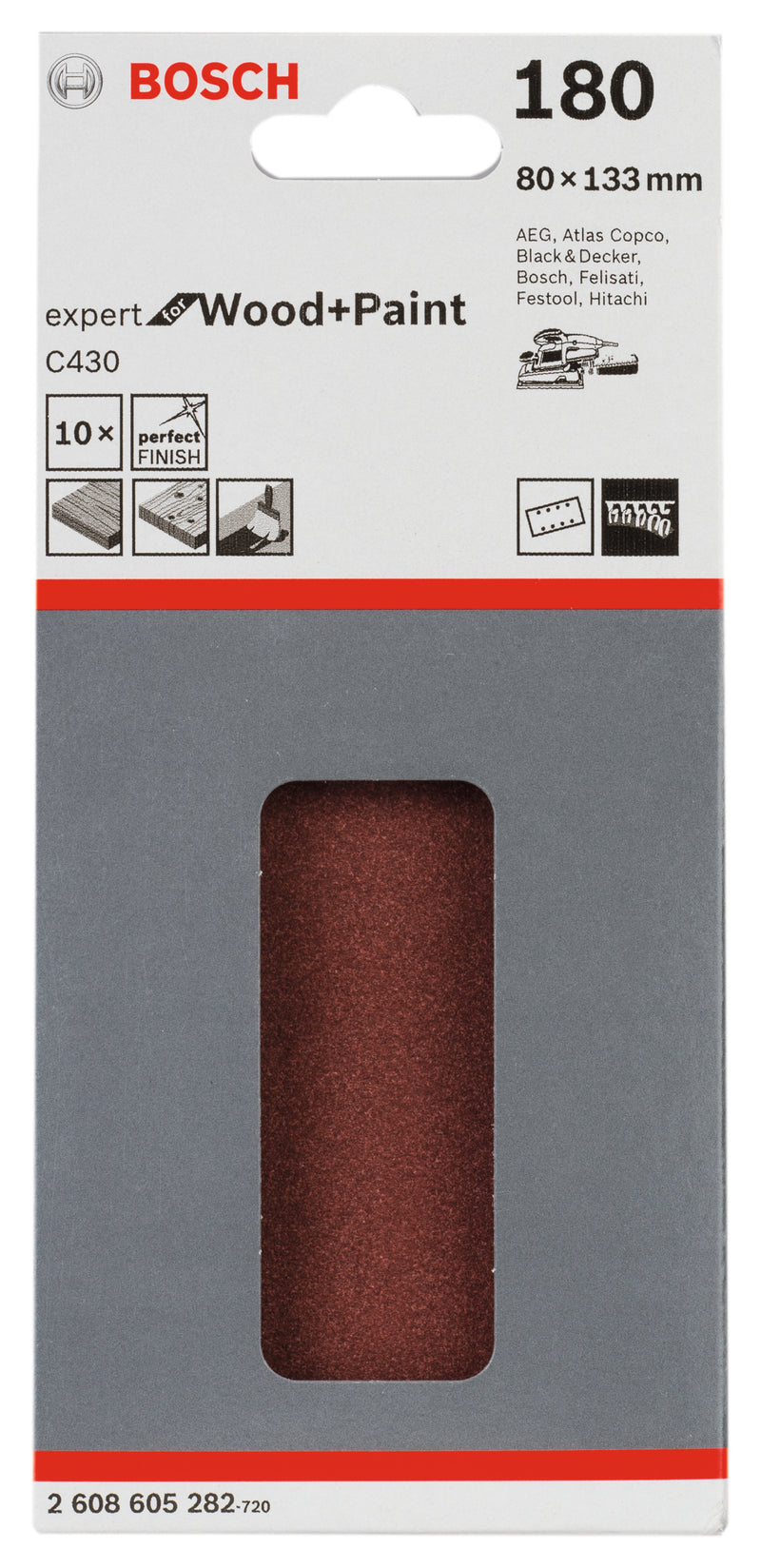 Folha de lixa Bosch EfWP, 80x133mm, G180