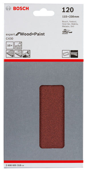 Folha de lixa Bosch EfWP, 115x230mm, G120